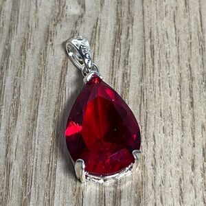 ❤️ Sterling Silver Red Teardrop Pendant Faux Garnet CZ 925 Waterdrop Charm